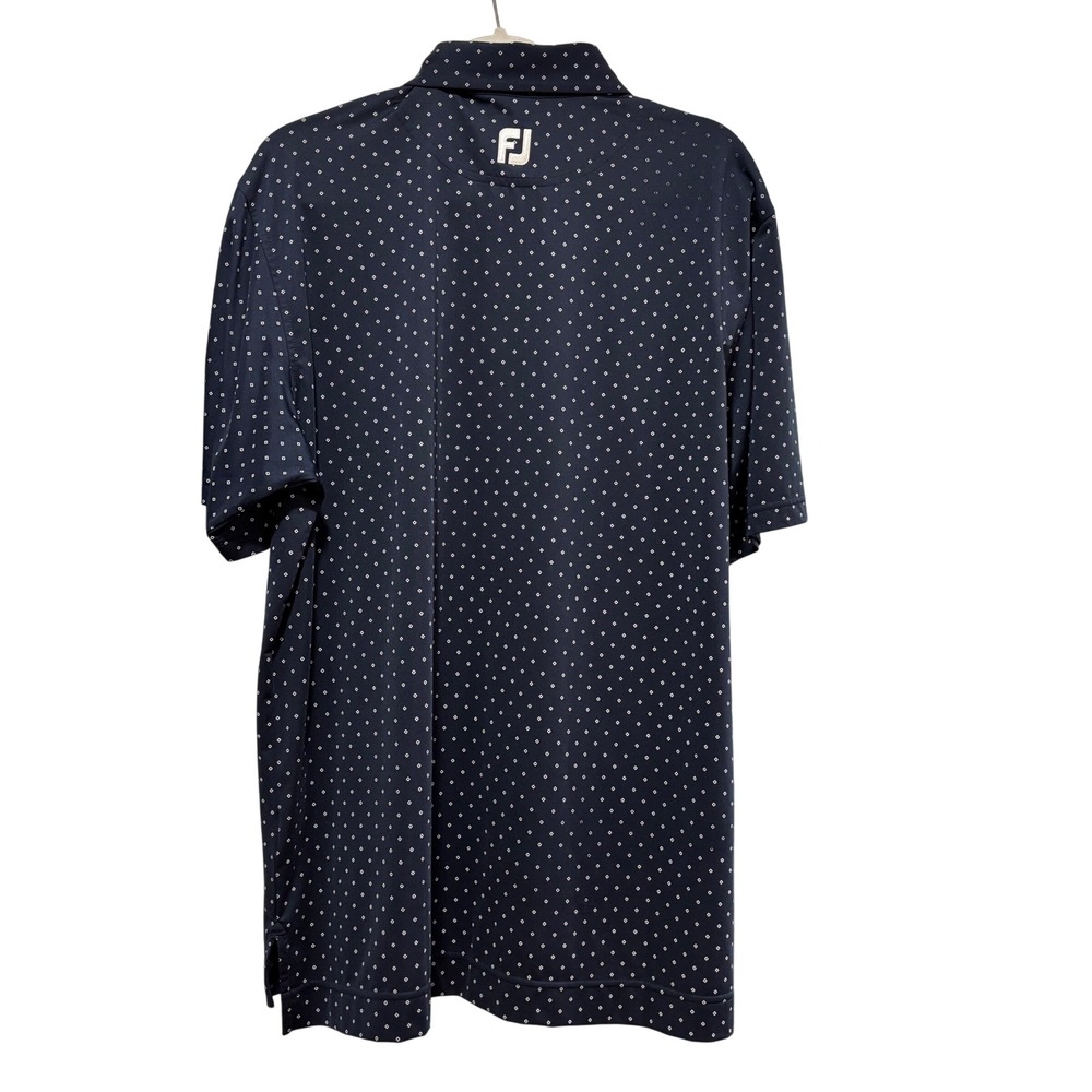 Footjoy FJ‎ Golf Polo Shirt Navy Blue Diamond Print Short Sleeve Mens Medium - Picture 2 of 13